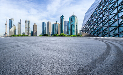 Asphalt road square and modern city buildings in Shanghai