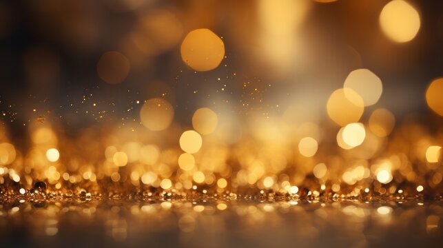 gold, dust, light, sparkle, luxury, glow, christmas, confetti, magic, shine. banner with a background image of golden dust and black sequins. falling around likes nebula galaxy and star in universe.