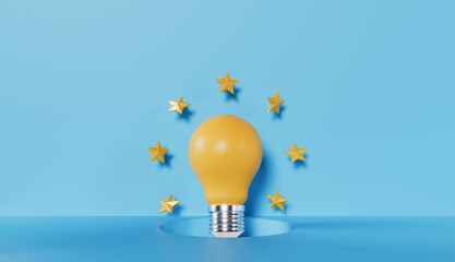Yellow light bulb with star competition investment startup