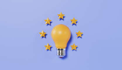 yellow light bulb concept with five star score