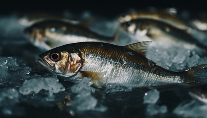 Fresh seafood, caught underwater, provides healthy gourmet meals for cooking generated by AI