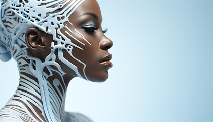 Beautiful African woman with closed eyes, looking away, elegant profile generated by AI