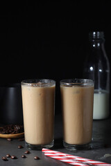 Cold coffee with ice in low key