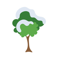 cute cartoon tree, christmas tree, christmas tree in the snow, winter tree, snowy tree, snow falling on the tree illustration