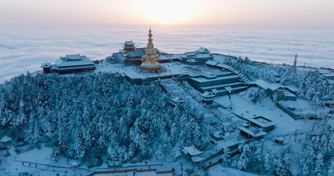 sunrise amazing landscape at Emei mountain summit of Sichuan China