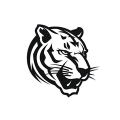 simple vector logo of featuring a panther. symbolizing courage, confidence, 2d flat vector style, black and white, white background. generative AI
