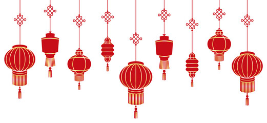 Illustration red and gold chinese lanterns for new year of vector - obrazy, fototapety, plakaty