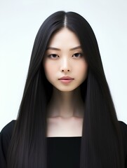 Fototapeta premium Portrait of beautiful Asian woman with long straight black hair, AI Generative