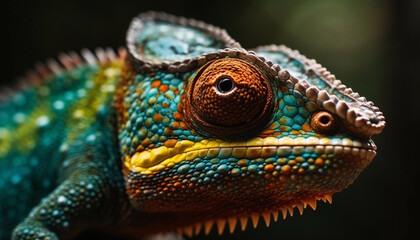 Fototapeta premium A cute gecko, with multi colored scales, stares into the camera generated by AI