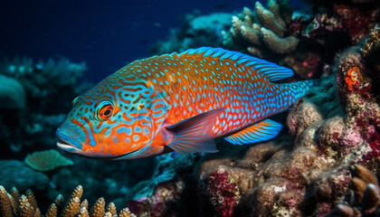 Fototapeta na wymiar Underwater fish in nature, multi colored reef, scuba diving adventure generated by AI