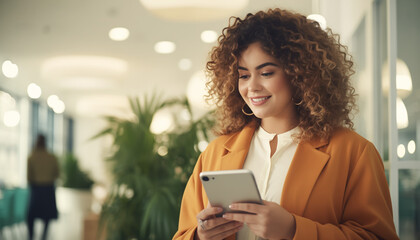 chubby female assistant working inside an office