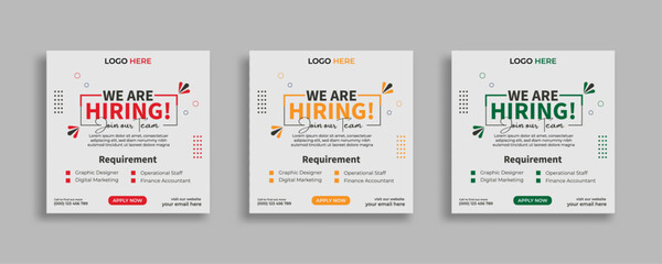 We are hiring job vacancy social media post or square web banner template vector design - obrazy, fototapety, plakaty