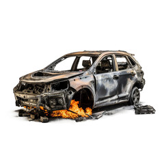 Burned Car, transparent background, isolated image, generative AI - obrazy, fototapety, plakaty
