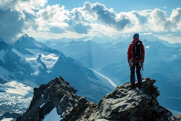swiss mountain, Mountaineer looks at his goal, Mountaineer wants to reach his goal, Swiss mountains, Mountain landscape, Climbing peaks