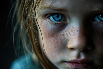 Depicting Poverty And Despair Through The Blue-Eyed Girl's - obrazy, fototapety, plakaty