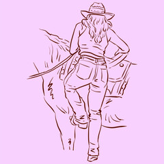 sketch of a person with a horse vector for card decoration illustration