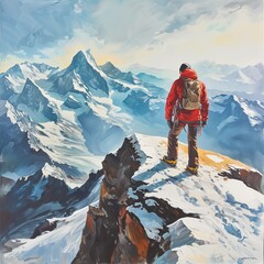swiss mountain, Mountaineer looks at his goal, Mountaineer wants to reach his goal, Swiss mountains, Mountain landscape, Climbing peaks