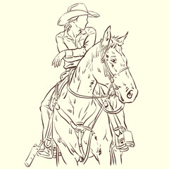 cowgirl and horse vector for card decoration illustration
