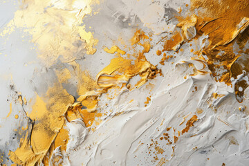Gold And White Abstract Art Painting With Rough Texture On Canvas