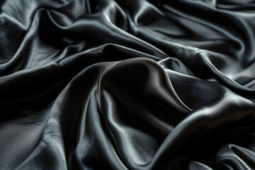 Luxurious Black Silk Satin Fabric Background