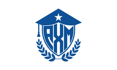 AXM three letter iconic academic logo design vector template. monogram, abstract, school, college, university, graduation cap symbol logo, shield, model, institute, educational, coaching canter, tech
