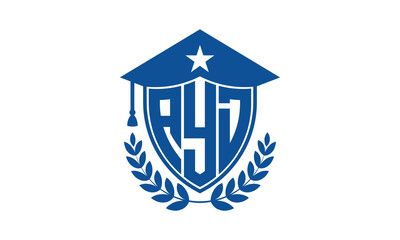 AYD three letter iconic academic logo design vector template. monogram, abstract, school, college, university, graduation cap symbol logo, shield, model, institute, educational, coaching canter, tech