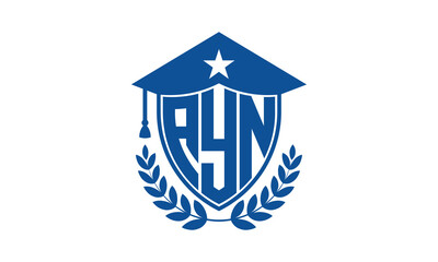 AYN three letter iconic academic logo design vector template. monogram, abstract, school, college, university, graduation cap symbol logo, shield, model, institute, educational, coaching canter, tech