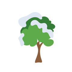 cute cartoon tree, christmas tree, christmas tree in the snow, winter tree, snowy tree, snow falling on the tree illustration