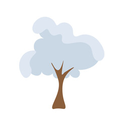 cute cartoon tree, christmas tree, christmas tree in the snow, winter tree, snowy tree, snow falling on the tree illustration