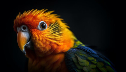 Obraz premium Vibrant macaw perching on branch, showcasing multi colored feathers generated by AI