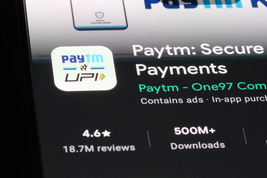 Shanghai,China-Dec.27th 2023: Paytm app icon and company brand logo