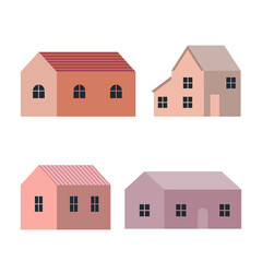Collection of simple color houses. Modern flat Illustration on transparent background