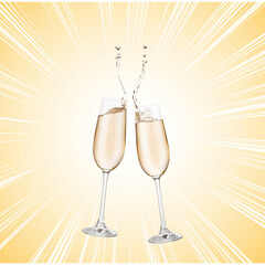 Two champagne glasses with party background