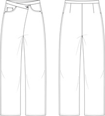 Asymmetric belted denim pants vector drawing