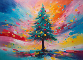 Abstract oil painting of christmas tree