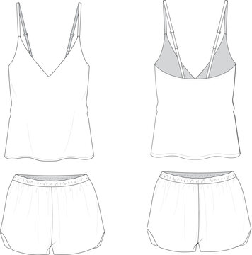 Summer pajama set sleepwear technical drawing vector