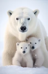 Foto op Canvas Polar bear with baby cubs in artic ice © Obsidian