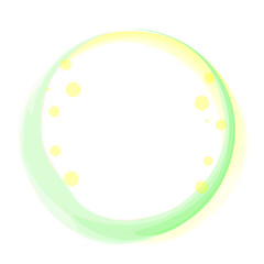 明るい緑黄オレンジ色の水彩風の丸いフレーム