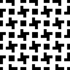 Crosses, squares seamless pattern. Folk wallpaper. Checks, cross shapes ornate. Geometric background. Tribal motif. Ethnic ornament. Textile print, web design, geometry abstract. Geometrical vector.