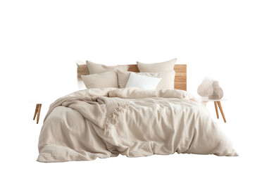 Fototapeta na wymiar Elevate Your Sleep Experience with the Natural Charm of Linen Bedding on White or PNG Transparent Background