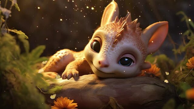 Tranquil Baby Parasaurolophus Animation: The Ultimate Lullaby Loop in 4K Ultra HD. Seamless Video Background.