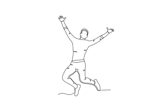 Single continuous line drawing of A man jumping in the air, happy free people fly concept. One line draw graphic design vector