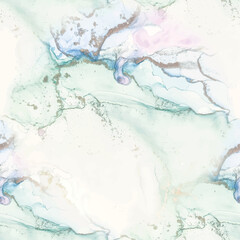 Marble Alcohol Ink. Pink Art Paint. Gold Marble Background. Fluid Elegant Glitter. Ink Vector Marble. Bronze Water Color. Green Oriental Watercolor. Luxury Seamless Template. Blue Golden Background.