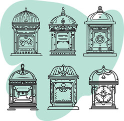 set of vintage clocks line art vector 