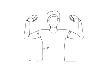 Single continuous line drawing of A man doing sports lifts dumbbells. Fitness stretching concept. Trendy one line draw graphic design vector illustration
