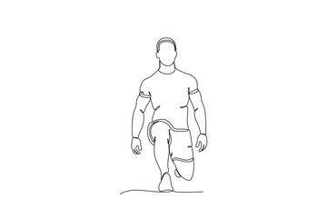 Single continuous line drawing of A man stretching before exercise. Fitness stretching concept. Trendy one line draw graphic design vector illustration
