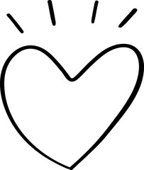 Hand drawn line heart on white background.