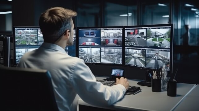 An engineer is operating advanced electronic equipment and conducting a video conference to discuss the progress of the project.