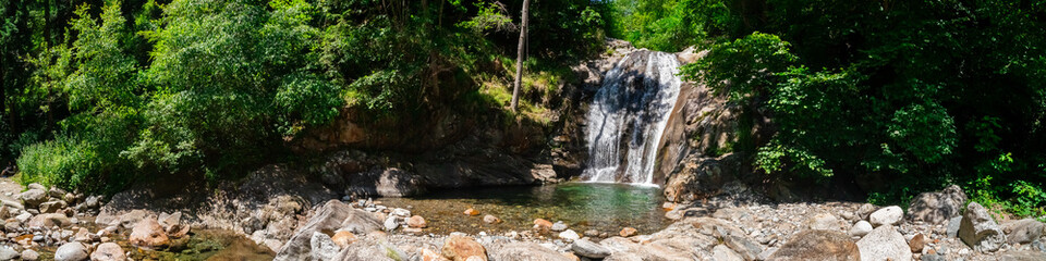 Fototapeta na wymiar Hiking to the Kuenser Waterfalls near Meran in South Tyrol Italy. 
