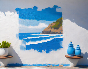 Blue and white wall with blue paint - obrazy, fototapety, plakaty
